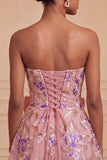 Vestido de regresso a casa, com laço em A, bordado A-Line Strapless Strapless A-Line Bordado Verde Sálvia