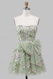 Vestido de regresso a casa, com laço em A, bordado A-Line Strapless Strapless A-Line Bordado Verde Sálvia