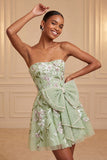 Vestido de regresso a casa, com laço em A, bordado A-Line Strapless Strapless A-Line Bordado Verde Sálvia