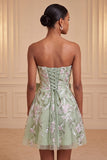 Vestido de regresso a casa, com laço em A, bordado A-Line Strapless Strapless A-Line Bordado Verde Sálvia