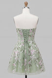Vestido de regresso a casa, com laço em A, bordado A-Line Strapless Strapless A-Line Bordado Verde Sálvia
