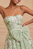 Vestido de regresso a casa, com laço em A, bordado A-Line Strapless Strapless A-Line Bordado Verde Sálvia