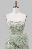 Vestido de regresso a casa, com laço em A, bordado A-Line Strapless Strapless A-Line Bordado Verde Sálvia