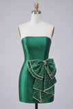 Vestido de Regresso ao Casamento Verde-Verde Escuro, Body-Con Cordões Pérolas, com Laço na Cintura