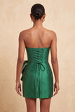 Vestido de Regresso ao Casamento Verde-Verde Escuro, Body-Con Cordões Pérolas, com Laço na Cintura