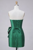 Vestido de Regresso ao Casamento Verde-Verde Escuro, Body-Con Cordões Pérolas, com Laço na Cintura