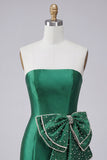 Vestido de Regresso ao Casamento Verde-Verde Escuro, Body-Con Cordões Pérolas, com Laço na Cintura