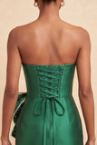Vestido de Regresso ao Casamento Verde-Verde Escuro, Body-Con Cordões Pérolas, com Laço na Cintura