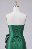 Vestido de Regresso ao Casamento Verde-Verde Escuro, Body-Con Cordões Pérolas, com Laço na Cintura