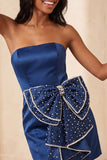 Vestido de Regresso ao Casamento Verde-Verde Escuro, Body-Con Cordões Pérolas, com Laço na Cintura
