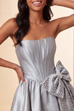 Vestido de Homecoming com corset de boas-vindas em cetim verde menta verde menta corda sem alças, renda nas costas, com laço