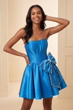Vestido de Homecoming com corset de boas-vindas em cetim verde menta verde menta corda sem alças, renda nas costas, com laço