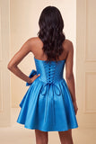 Vestido de Homecoming com corset de boas-vindas em cetim verde menta verde menta corda sem alças, renda nas costas, com laço