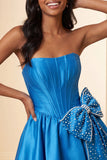 Vestido de Homecoming com corset de boas-vindas em cetim verde menta verde menta corda sem alças, renda nas costas, com laço