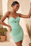 Vestido de Finalistas de Finalistas Bodycon Bodycon Ombro Azul-Marinho com Decote Halter e Bordado