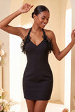 Vestido de regresso a casa, Bodycon Bodycon Roxo com Decote Helco, Atacar as Costas, com Folhos