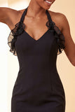 Vestido de regresso a casa, Bodycon Bodycon Roxo com Decote Helco, Atacar as Costas, com Folhos