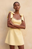 Vestido de Finalistas Amarelo Amarelo Amarelo A-Line com Alças com Contas e Renda nas Costas