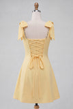 Vestido de Finalistas Amarelo Amarelo Amarelo A-Line com Alças com Contas e Renda nas Costas