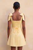 Vestido de Finalistas Amarelo Amarelo Amarelo A-Line com Alças com Contas e Renda nas Costas