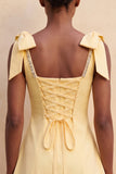 Vestido de Finalistas Amarelo Amarelo Amarelo A-Line com Alças com Contas e Renda nas Costas