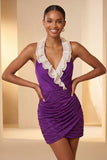 Vestido de regresso a casa, bodycon vermelho, franzido e folhos com purinas, com decote e renda nas costas