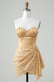 Bodycon amarelo claro, Lantejoulas franzidas com lantejoulas, atacar as costas do vestido de boas-vindas com faixa