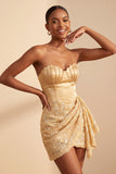 Bodycon amarelo claro, Lantejoulas franzidas com lantejoulas, atacar as costas do vestido de boas-vindas com faixa