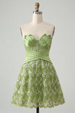 Espartilho verde A-Line Sweetheart Corset Vestido de Finalistas com Renda nas Costas