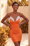 Vestido de Homecoming de Homecoming Bodycon Roxo Claro, decote com folhos e missangas, com renda nas costas