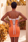 Vestido de Homecoming de Homecoming Bodycon Roxo Claro, decote com folhos e missangas, com renda nas costas