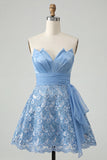 Lantejoulas azul céu A-Line Sweetheart Atacam Vestido de Regresso a Casa com Faixa