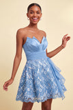 Lantejoulas azul céu A-Line Sweetheart Atacam Vestido de Regresso a Casa com Faixa