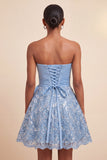 Lantejoulas azul céu A-Line Sweetheart Atacam Vestido de Regresso a Casa com Faixa