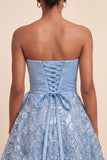 Lantejoulas azul céu A-Line Sweetheart Atacam Vestido de Regresso a Casa com Faixa