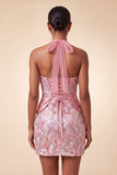 Vestido curto de regresso a casa, vestido curto de regresso a casa com renda nas costas