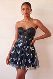 Blush Sweetheart Corset transparente Espartilho Borboleta Vestido de Regresso a Casa com Renda Levantada nas Costas