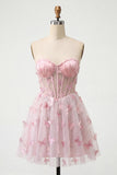 Blush Sweetheart Corset transparente Espartilho Borboleta Vestido de Regresso a Casa com Renda Levantada nas Costas