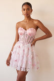 Blush Sweetheart Corset transparente Espartilho Borboleta Vestido de Regresso a Casa com Renda Levantada nas Costas