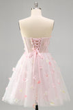 Blush Sweetheart Corset transparente Espartilho Borboleta Vestido de Regresso a Casa com Renda Levantada nas Costas