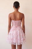 Blush Sweetheart Corset transparente Espartilho Borboleta Vestido de Regresso a Casa com Renda Levantada nas Costas
