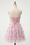 Blush Sweetheart Corset transparente Espartilho Borboleta Vestido de Regresso a Casa com Renda Levantada nas Costas
