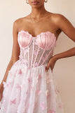Blush Sweetheart Corset transparente Espartilho Borboleta Vestido de Regresso a Casa com Renda Levantada nas Costas