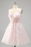 Blush Sweetheart Corset transparente Espartilho Borboleta Vestido de Regresso a Casa com Renda Levantada nas Costas