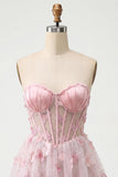 Blush Sweetheart Corset transparente Espartilho Borboleta Vestido de Regresso a Casa com Renda Levantada nas Costas