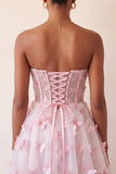 Blush Sweetheart Corset transparente Espartilho Borboleta Vestido de Regresso a Casa com Renda Levantada nas Costas