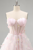 Blush Sweetheart Corset transparente Espartilho Borboleta Vestido de Regresso a Casa com Renda Levantada nas Costas