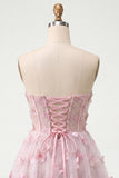 Blush Sweetheart Corset transparente Espartilho Borboleta Vestido de Regresso a Casa com Renda Levantada nas Costas