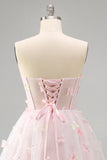 Blush Sweetheart Corset transparente Espartilho Borboleta Vestido de Regresso a Casa com Renda Levantada nas Costas