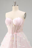 Blush Sweetheart Corset transparente Espartilho Borboleta Vestido de Regresso a Casa com Renda Levantada nas Costas